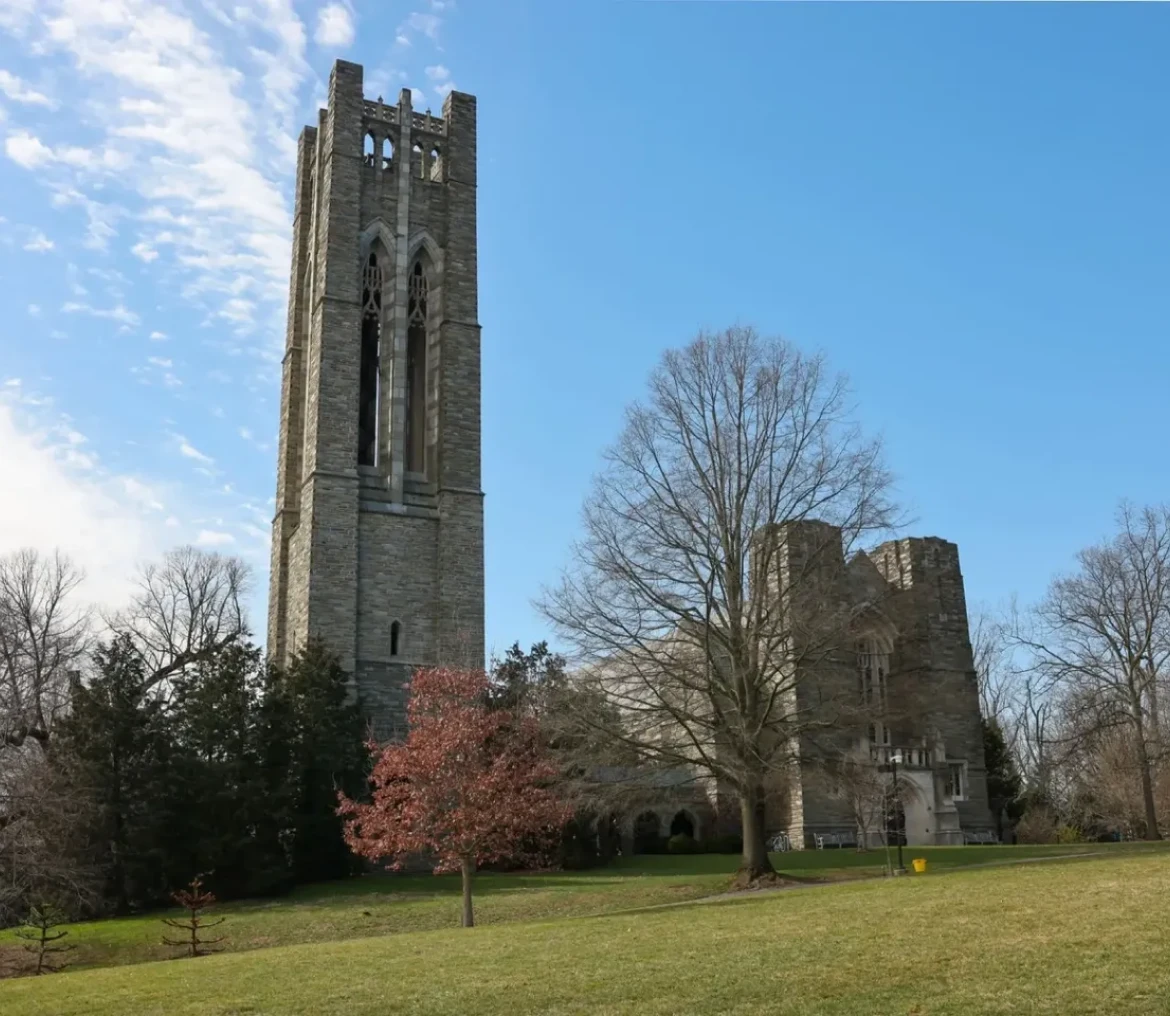 Historic stone tower and blue sky